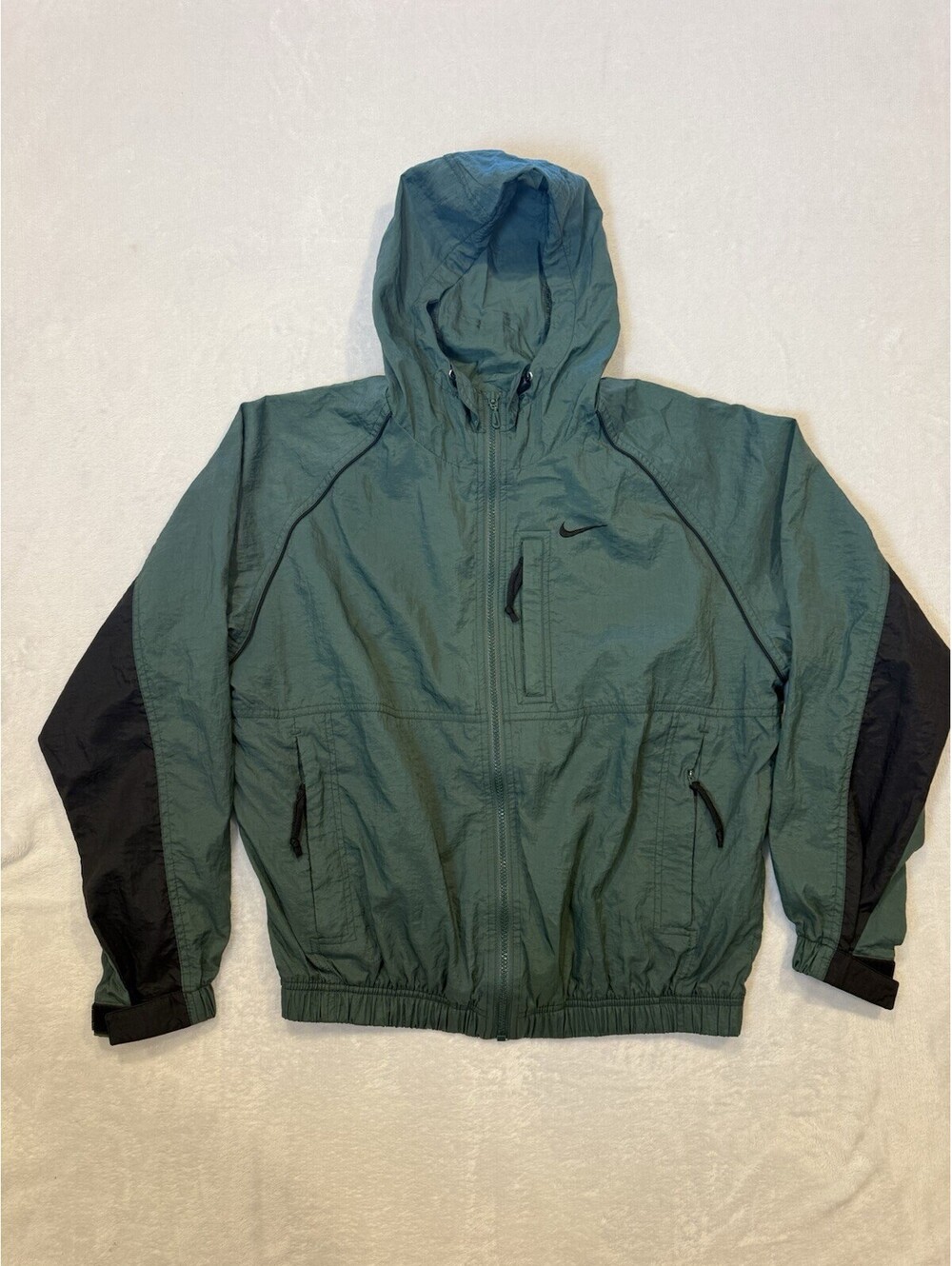 Vintage 90s Nike Windbreaker Jacket Full Zip Green Swoosh Small